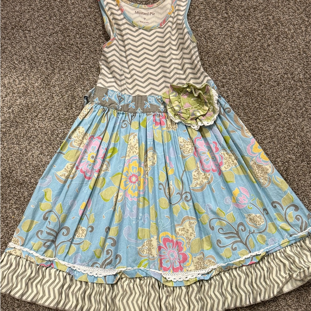 Mustard Pie Blue Floral Girls Dress